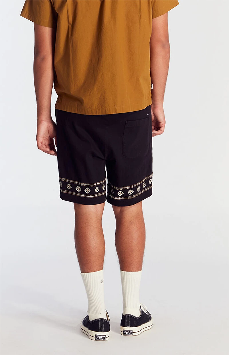 Pacsun Black Floral Embroidered Volley Shorts