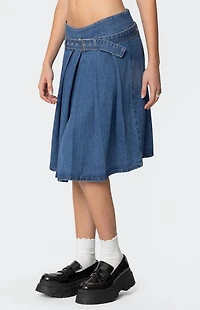 Edikted Belted Pleated Denim Midi Skirt