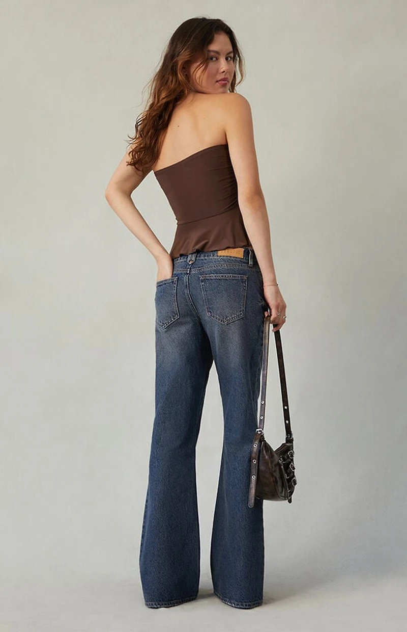 Pacsun Charlie Low Rise Baggy Bootcut Jeans Double Button Dark Indigo