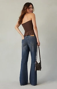 Pacsun Charlie Low Rise Baggy Bootcut Jeans Double Button Dark Indigo