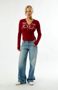 True Religion Ribbed Henley Long Sleeve Top