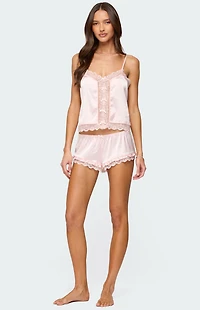 Edikted Clair Ruffle Lacey Satin Effect Shorts