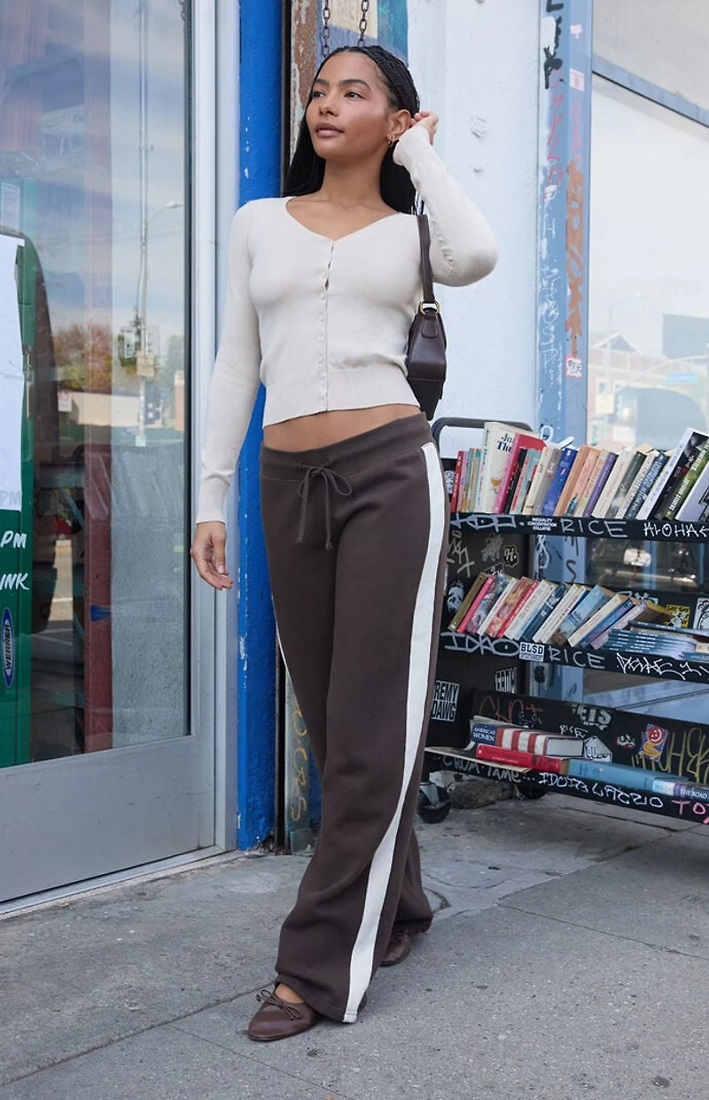 John Galt Brown Hilary Side Stripe Yoga Baggy Sweatpants