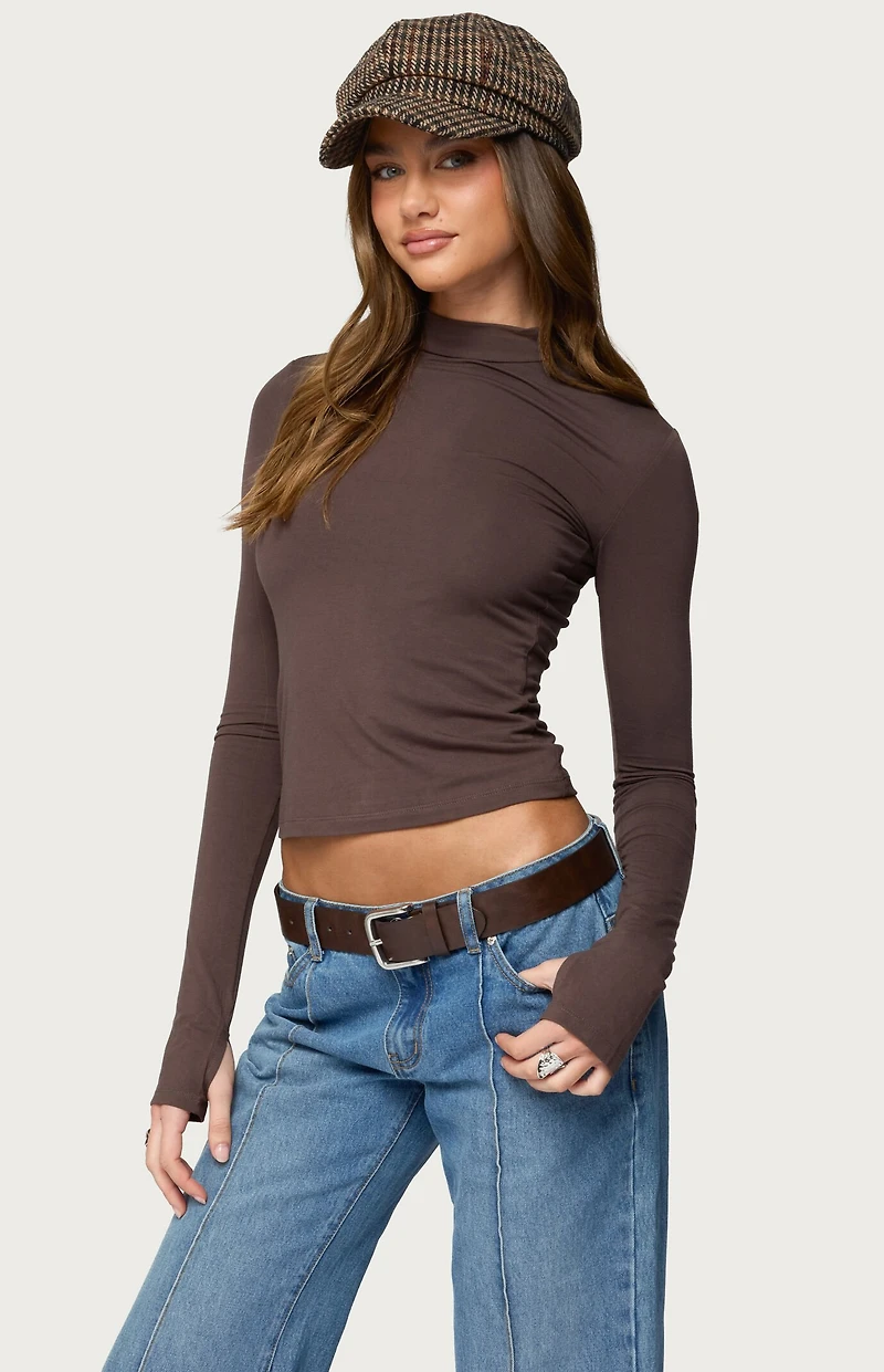 Edikted Binta Mock Neck Long Sleeve Top