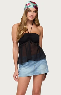 Edikted Sheer Chiffon Babydoll Halter Top