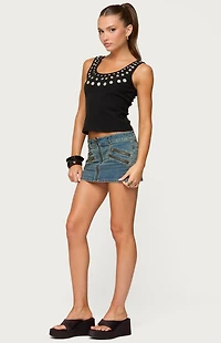 Edikted Ronan Zip Up Denim Mini Skort