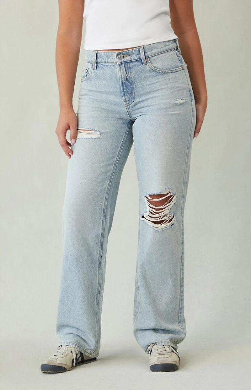 Pacsun Jordyn Low Rise Straight Leg Jeans Ripped Light Indigo