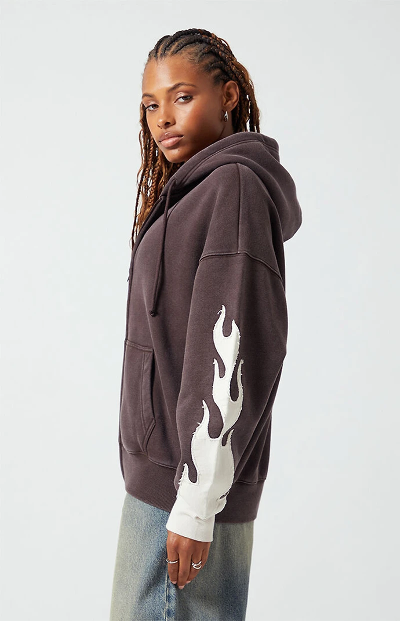 Pacsun Flame Applique Vintage Wash Zip Up Hoodie