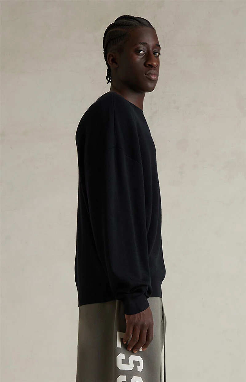 Fear of God ESSENTIALS Jet Black Merino Wool Crew Neck Sweater