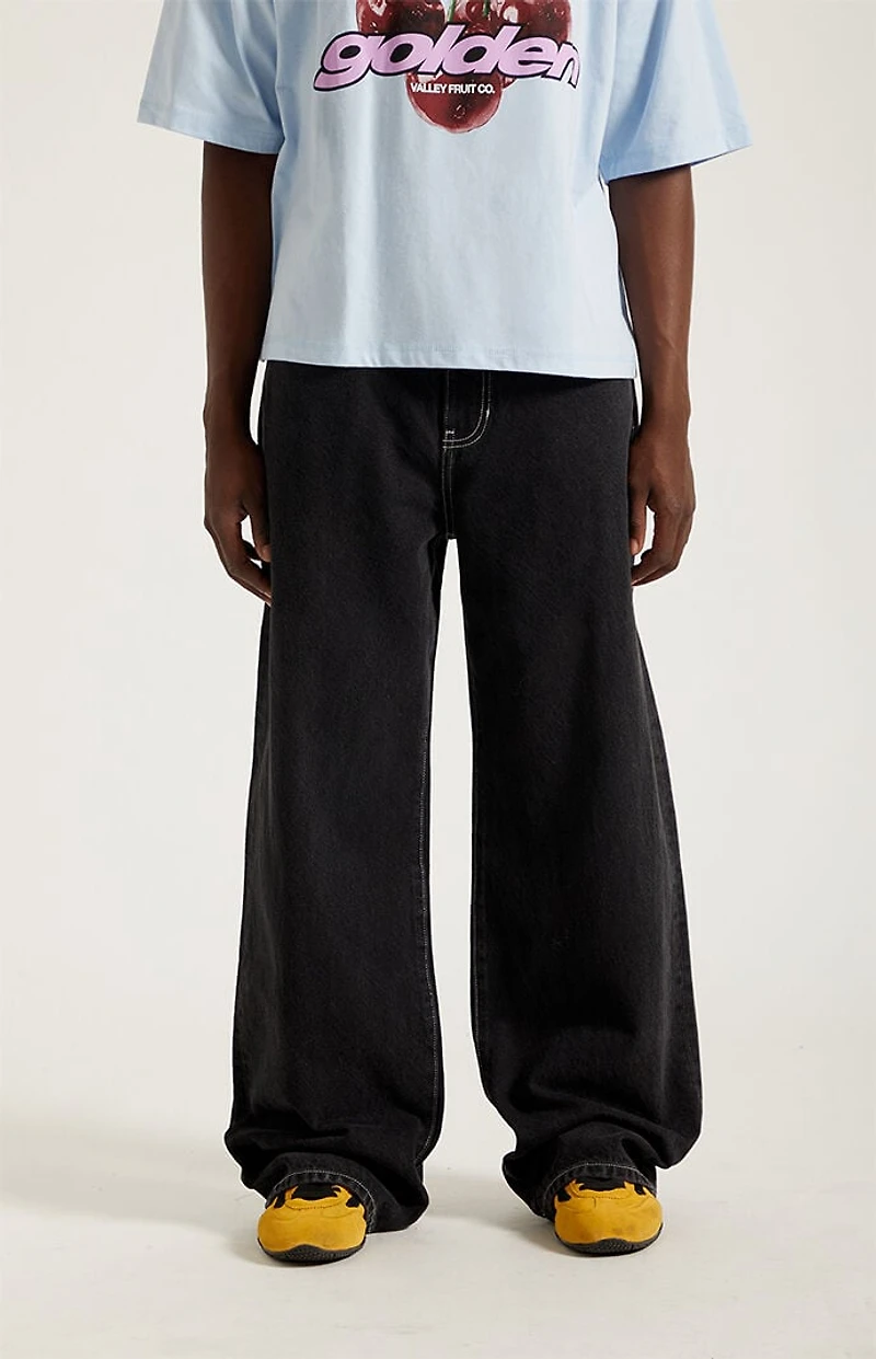 Pacsun Blake Extreme Baggy Jeans Embroidered Flames Washed Black