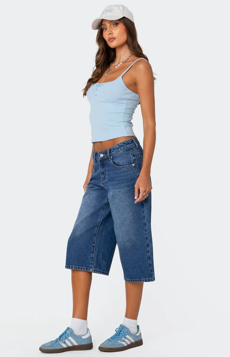 Edikted Xtra Long Low Rise Denim Bermuda Shorts