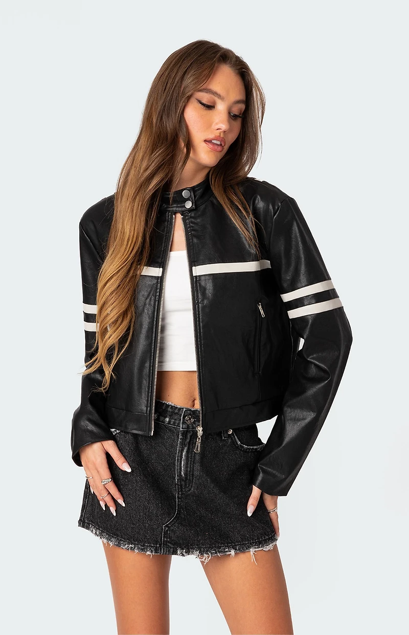 Edikted Rockstar Oversized Faux Leather Jacket