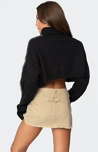Edikted Embroidered Edge Cropped Turtle Neck Sweater