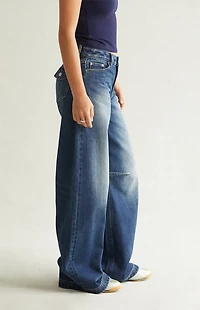 Pacsun Remi Baggy Barrel Jeans Knee Dart Dark Blue