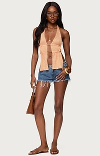 Edikted Frayed Vintage Washed Denim Shorts