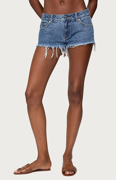 Edikted Frayed Vintage Washed Denim Shorts