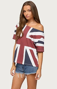 Edikted Union Jack Off-The-Shoulder T-Shirt