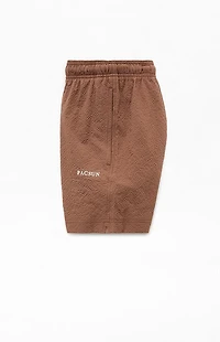 Pacsun Brown Seersucker 4.5" Swim Trunks
