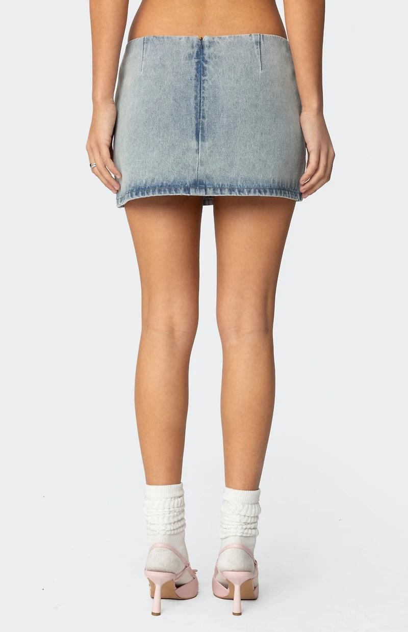 Edikted Bowdie Washed Denim Mini Skirt