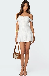Edikted Jill Eyelet Drop Waist Mini Dress