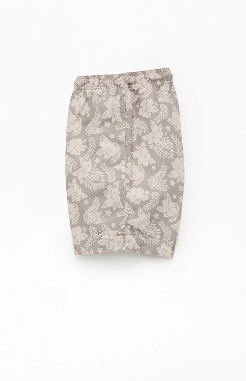 Pacsun Tan Flower 6.5" Swim Trunks