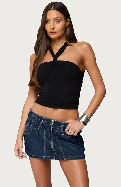 Edikted Maggi Knotted Backless Mesh Top