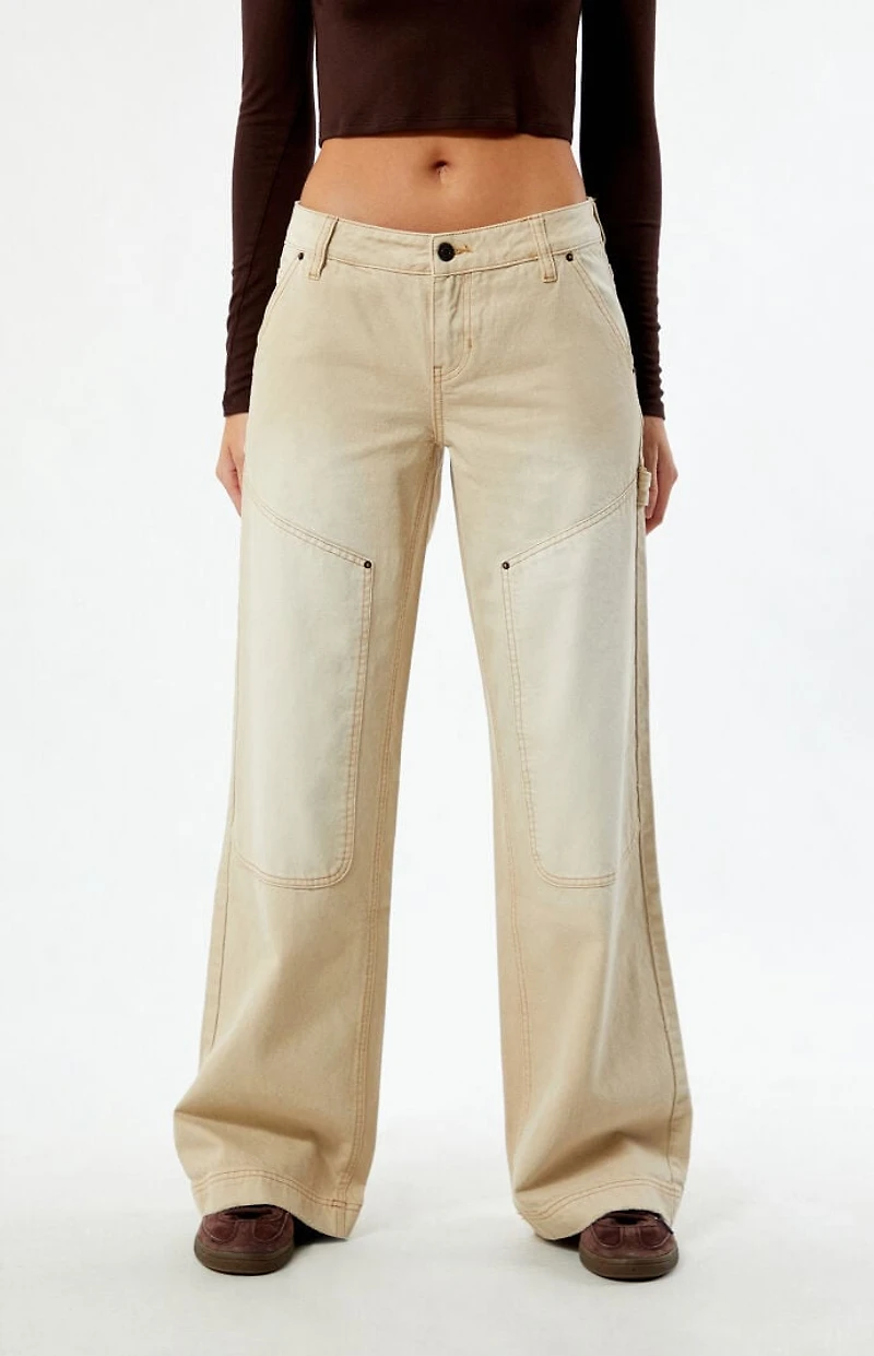 Pacsun Beige Low Rise Baggy Carpenter Jeans