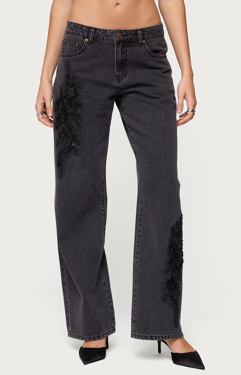 Edikted Rossa Beaded Low Rise Jeans