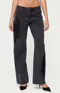 Edikted Rossa Beaded Low Rise Jeans