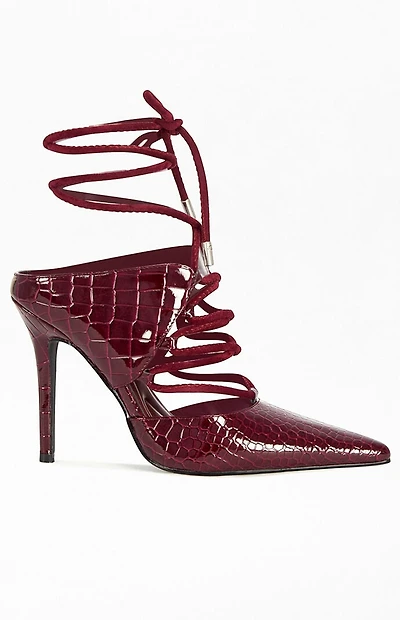 AZALEA WANG Women's Ramona Burgundy Croc Stiletto Pumps