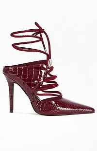AZALEA WANG Women's Ramona Burgundy Croc Stiletto Pumps