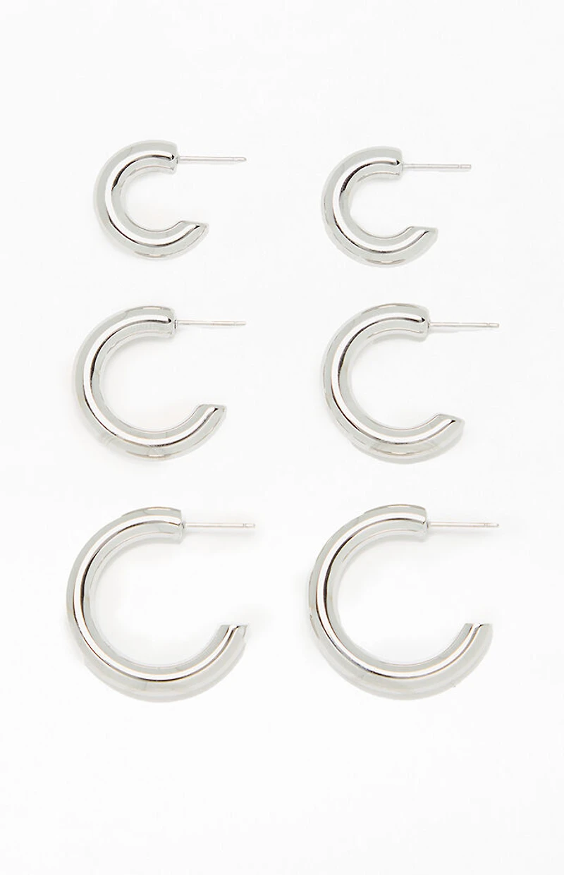 LA Hearts 3 Pack Chunky Silver Hoop Earrings