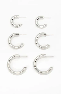 LA Hearts 3 Pack Chunky Silver Hoop Earrings