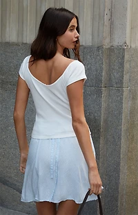 John Galt White V-Neck Off-The-Shoulder Top