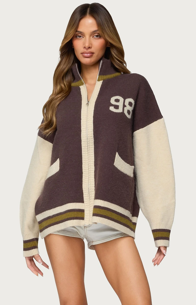 Edikted 98 Varsity Zip Up Sweater