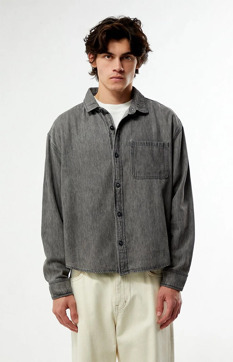Pacsun Washed Black Denim Long Sleeve Shirt