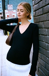 John Galt Blue V-Neck Long Sleeve Sweater