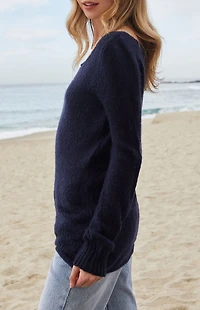 John Galt Blue Off-The-Shoulder Sweater