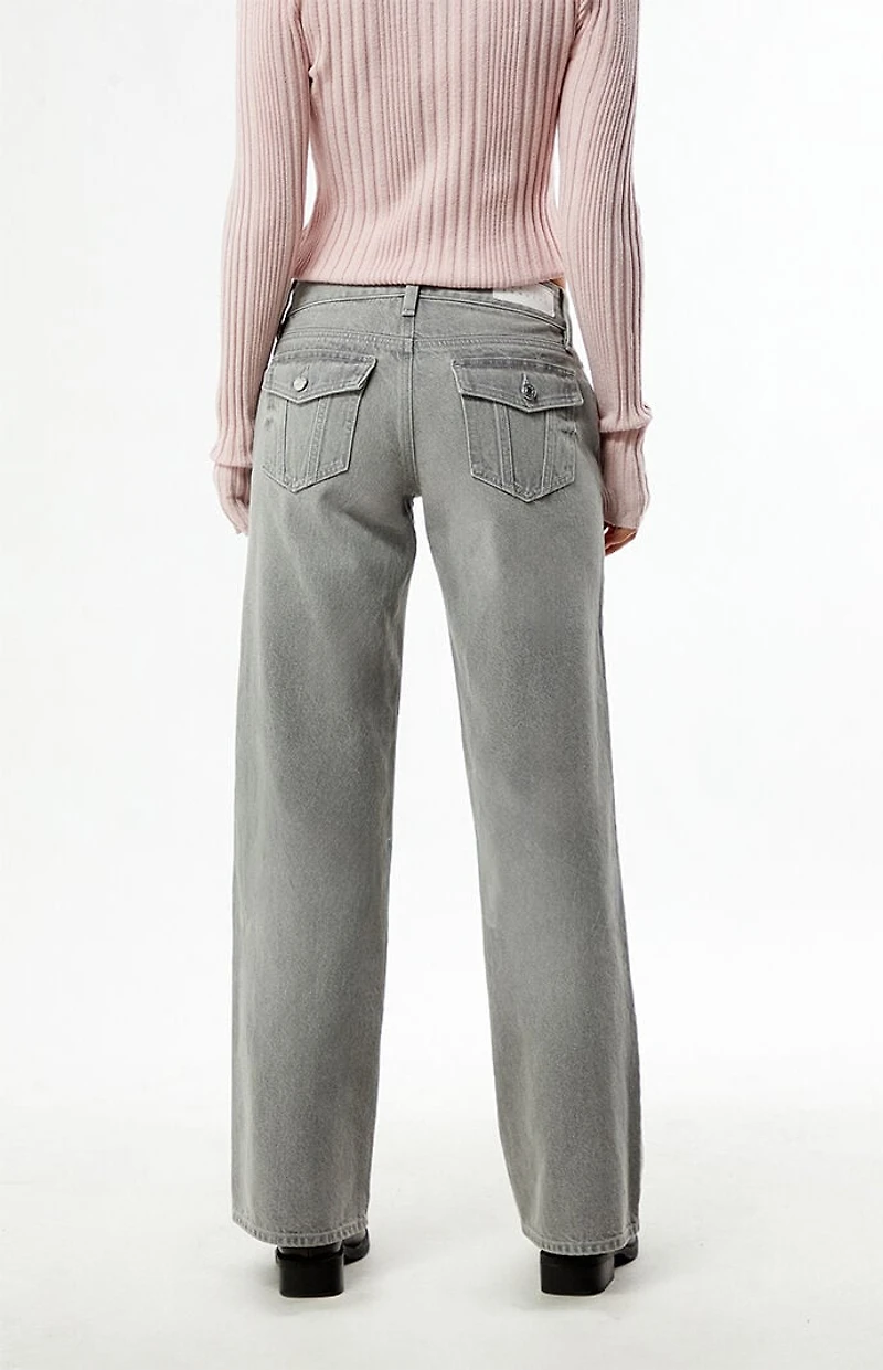 Pacsun Zoe Low Rise Girlfriend Jeans Button Pocket Gray