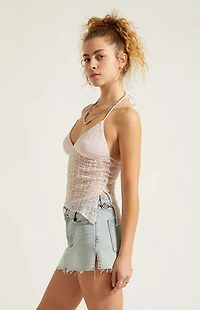 Third Charm Netted Asymmetrical Halter Top
