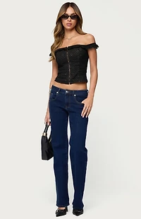 Edikted Jordana Ruffle Eyelet Off Shoulder Top