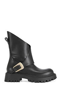 AZALEA WANG Women's Phrixus Faux Leather Asymmetrical Combat Boots