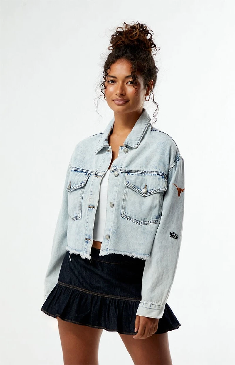 HYPE & VICE Texas Longhorns Frayed Cropped Denim Jacket