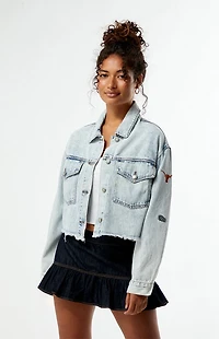 HYPE & VICE Texas Longhorns Frayed Cropped Denim Jacket