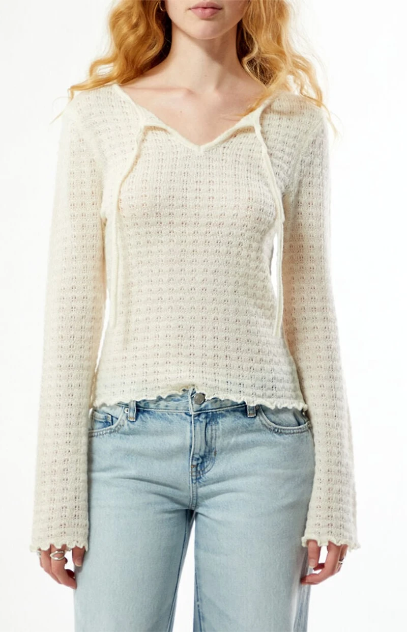 Your Favorite Diana Open Knit Tie Front Sweater