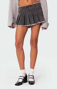 Edikted Nalani Washed Denim Pleated Mini Skort