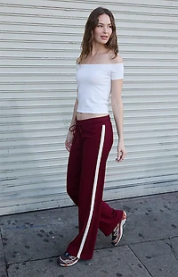 John Galt Burgundy Hilary Side Stripe Yoga Baggy Sweatpants