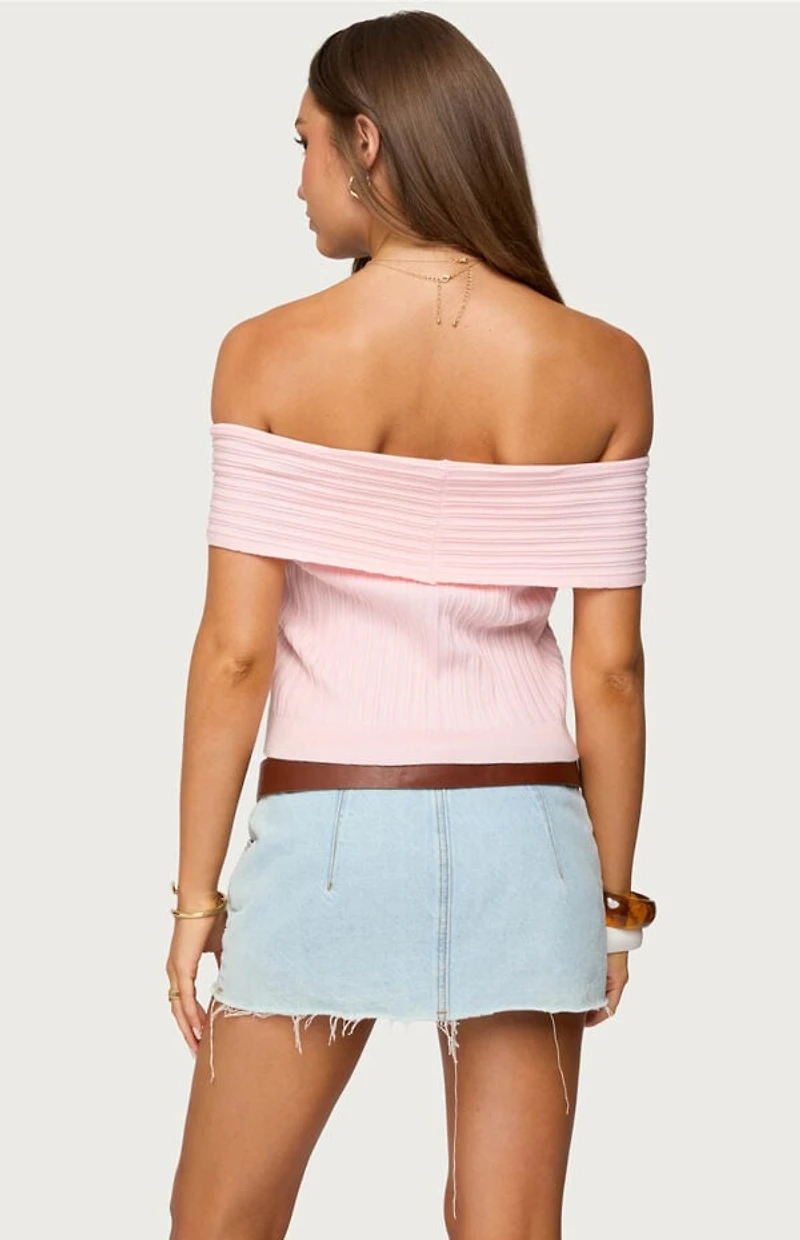Edikted Blythe Ribbed Knit Fold Over Top