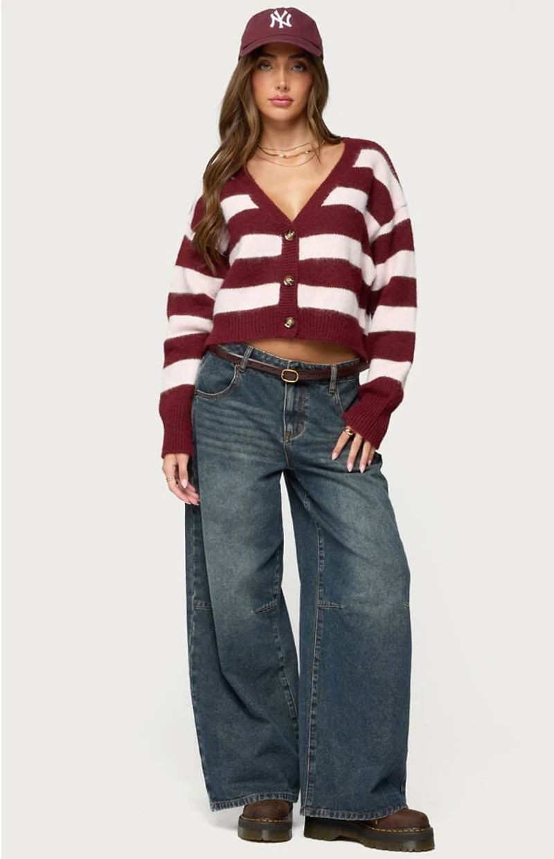 Edikted Kaz Striped Knit V Neck Cardigan