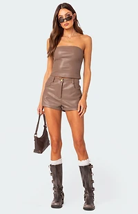 Edikted Martine Faux Leather Tube Top